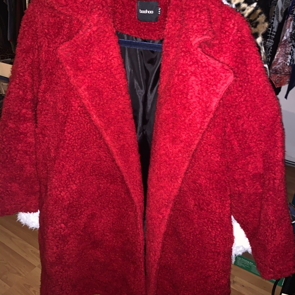 Boohoo Red Teddy Coat
